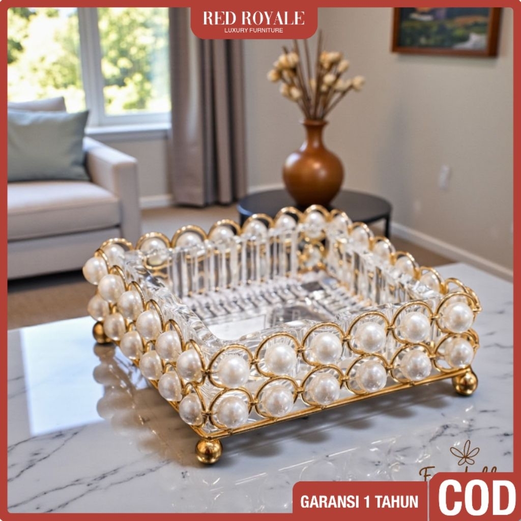 Asbak Kristal Kaca Akrilik Mewah Persegi Emas Gold  Aesthetic Dekorasi Rumah Import