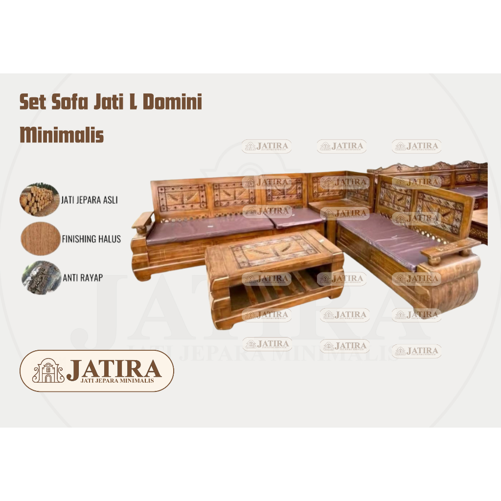 Sofa L Jati Domini Minimalis | Sofa Jatira Jati Jepara Murah Palembang