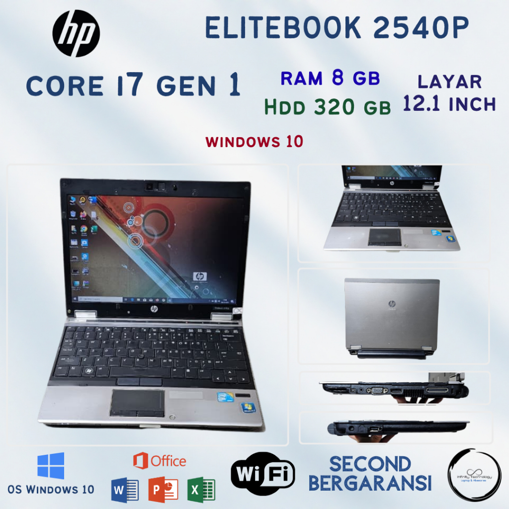 Laptop HP EliteBook 2540p Core i7 Gen 1 RAM 8GB HDD 320GB Laptop Kecil 12.1 Inch