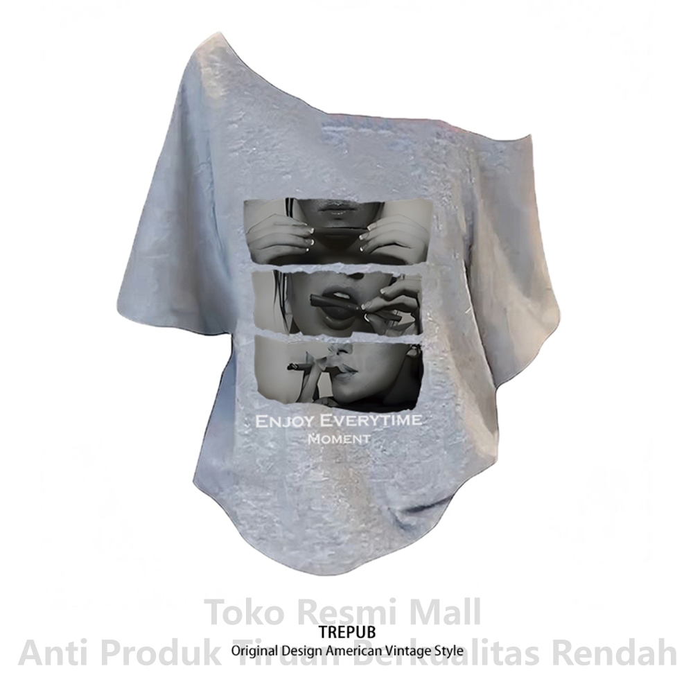 TREPUB. Sabrina T-shirt Kaos Sabrina Oversize Motif Tiga Wanita Merokok Gaya Korea Unisex Lengan Pen