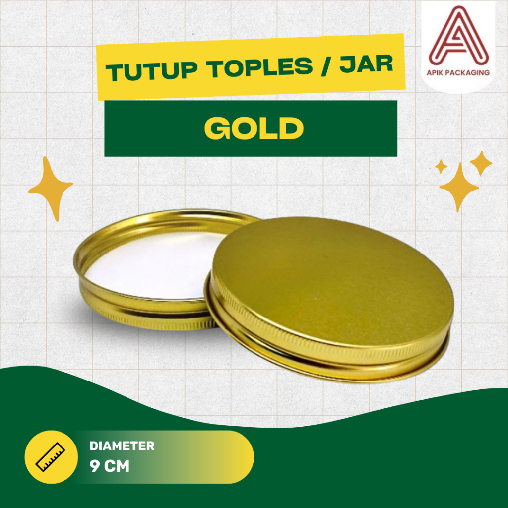 TUTUP JAR / TOPLES ALUMINIUM / PLASTIK GOLD UKURAN DIAMETER 9 CM