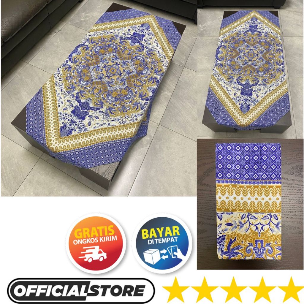 Taplak Meja Kain Ruang Tamu Persegi Kotak Minimalis Panjang Motif Batik Tulis Bahan Poliester Halus 