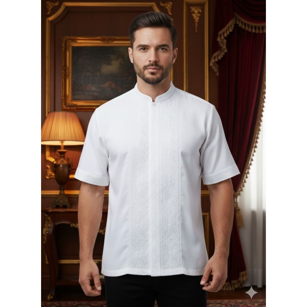 baju koko pria dewasa premium Putih senada /bahan premium balotelli/lembut dan adem/Size S - XXL