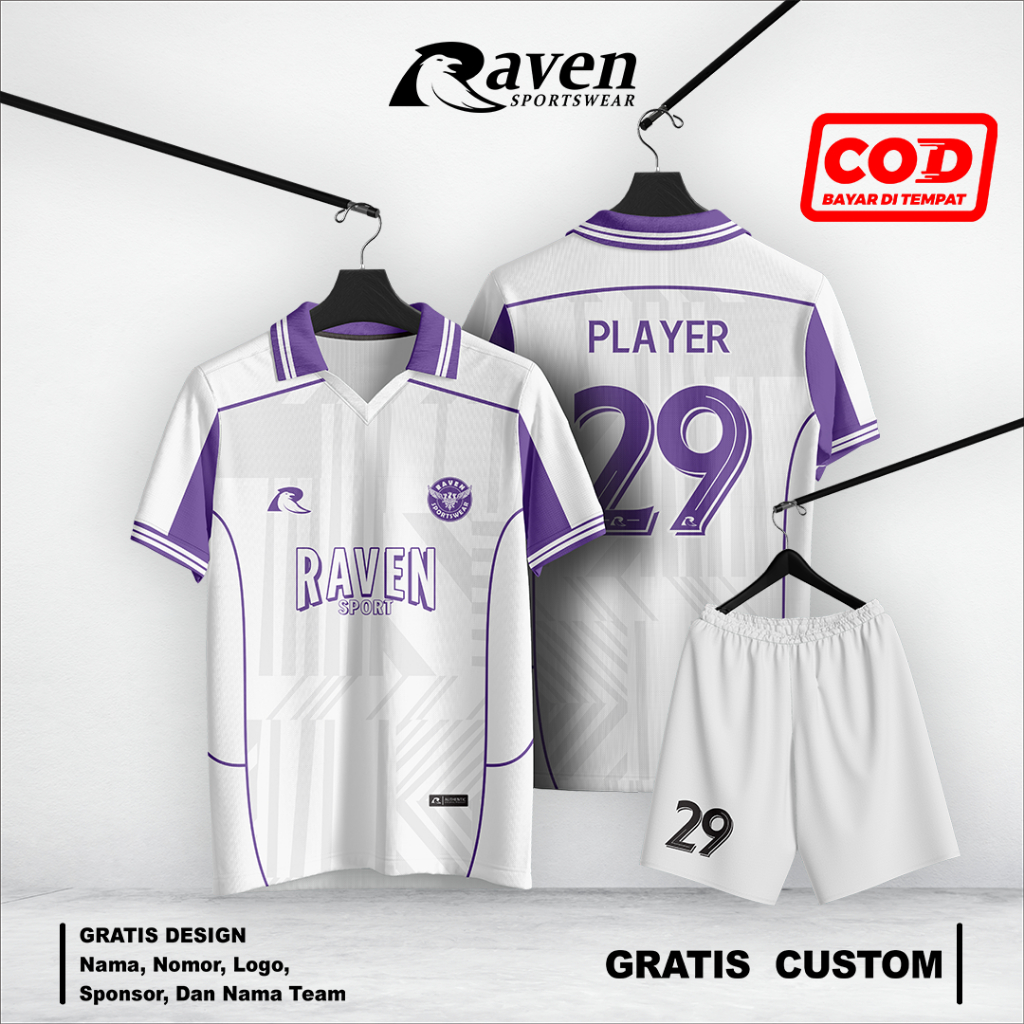 jersey baju retro futsal dan bola custom nama full printing free desain putih ungu
