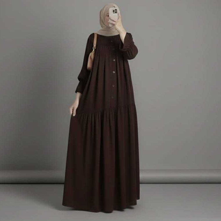 Gamis Dress Rayon Twill Dress Gamis Bahan Rayon Twill Polos Jumbo Busui Kancing Lengan Balon