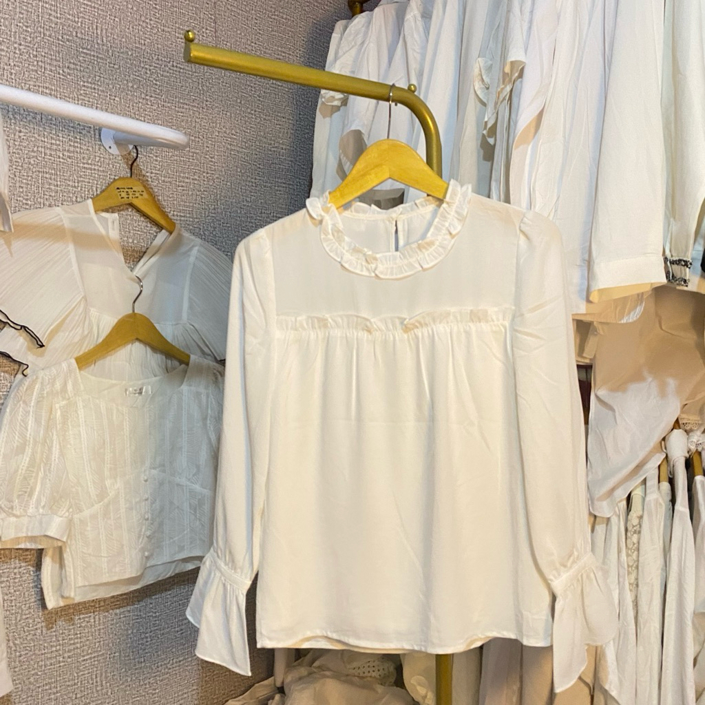 blouse putih rempel, blouse rempel turtle