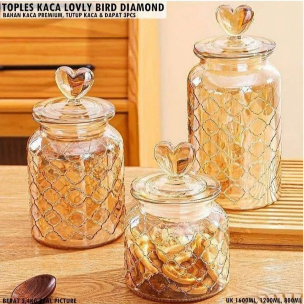 Toples Kaca Tutup Love Toples Tempat Kue Kering Toples Kaca Set