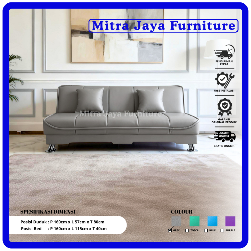 Sofa Bed Kasur Bahan Kulit Kuat & Empuk / Mitra Jaya Furniture