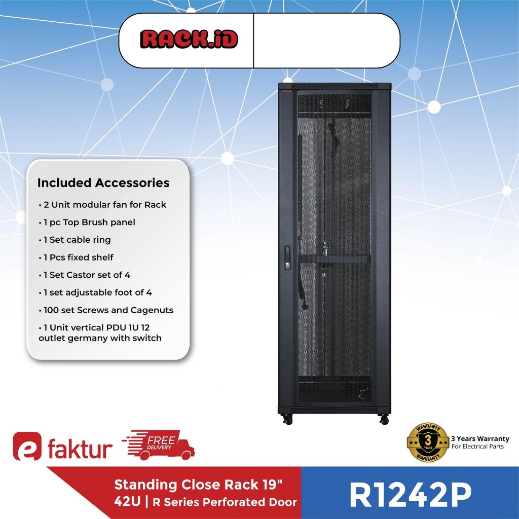 Standing Close Rack 42U Rack Server RACKID 42U Depth 1200mm Perforated Door R1242P
