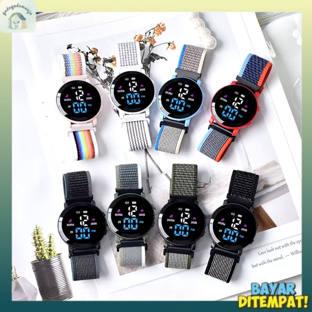 J204 Jam bulat Digital Watch Strap Kanvas Jam Tangan LED Jam Tangan Kanvas