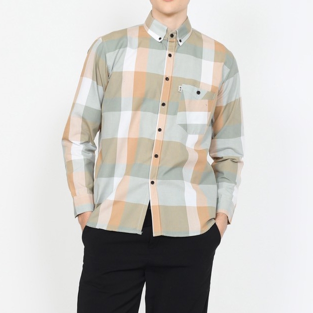 Kemeja Pria Hem Lengan Panjang Motif Kotak-Kotak 045