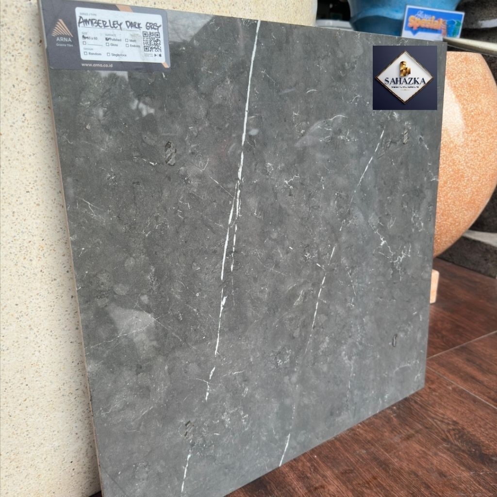 Promo granit 60x60 glossy motif carara marmer | Arna amberley dark grey local