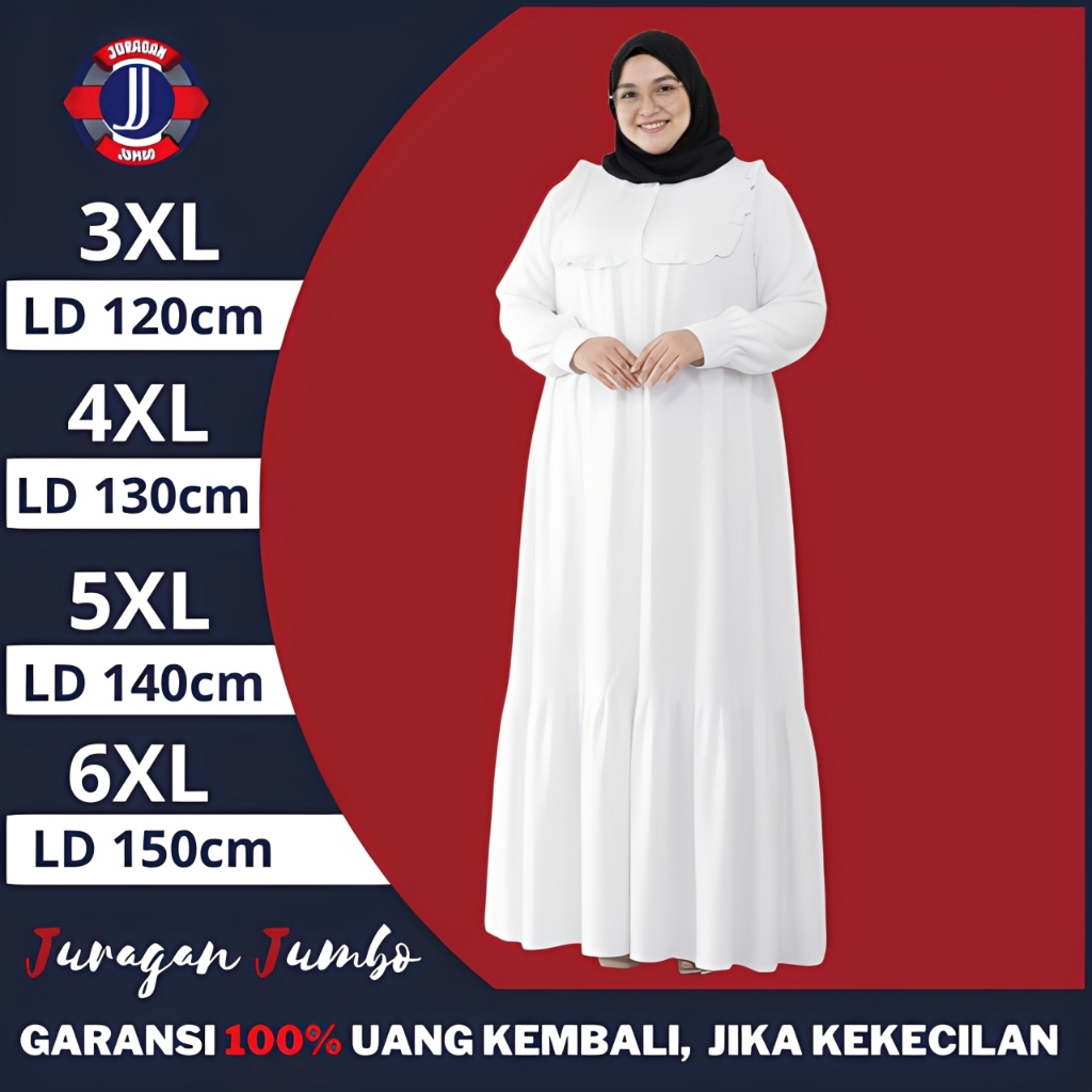 Baju Gamis Lebaran Jumbo LD 120 130 140 150 Syari Terbaru Polos Premium Abaya Putih Mewah