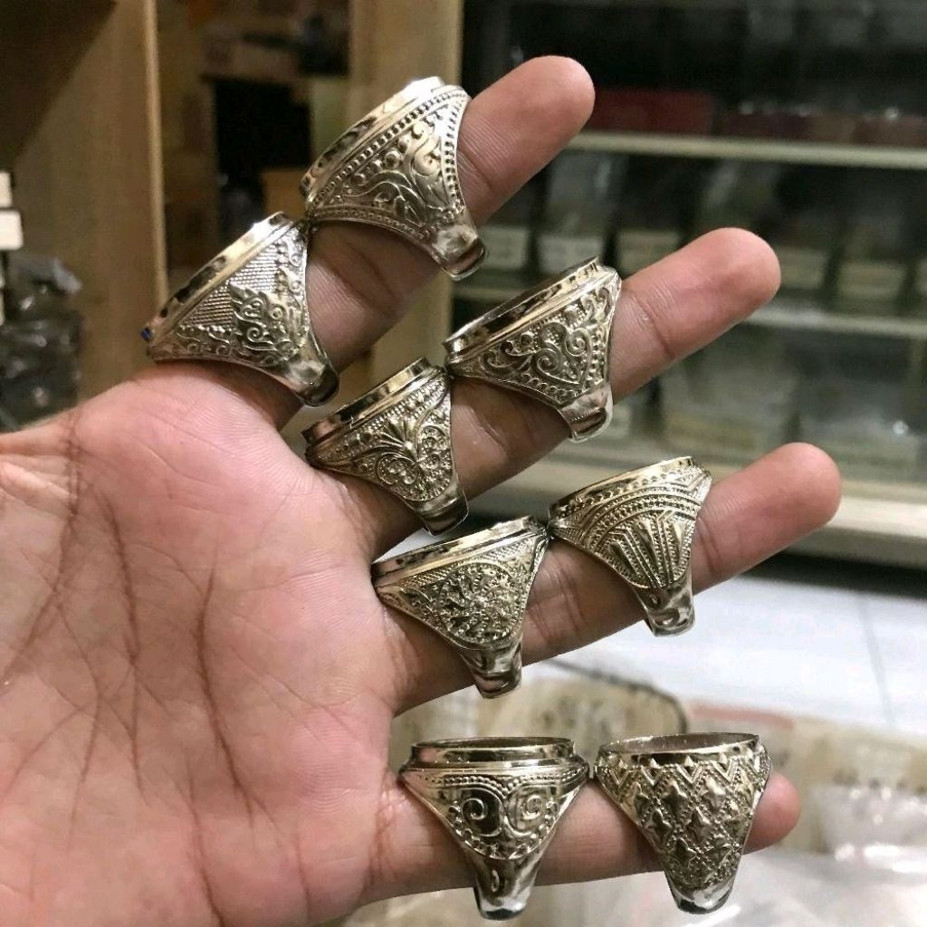 Ring emban cincin alpaka polos motif