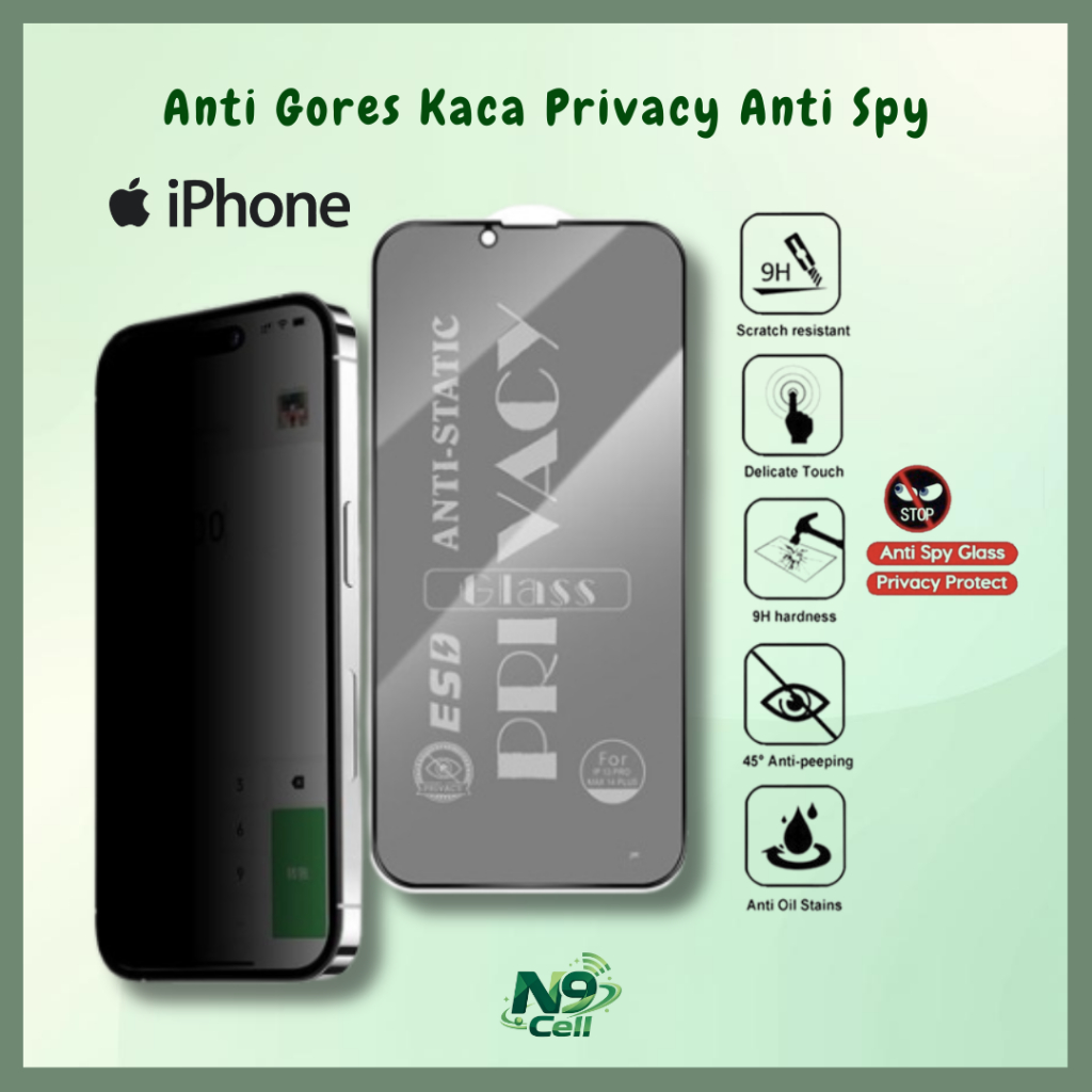Anti Gores Kaca Tempered Glass Anti Spy/Intip ESD Privacy Glossy Tidak Mudah Pecah Untuk HP IPHONE