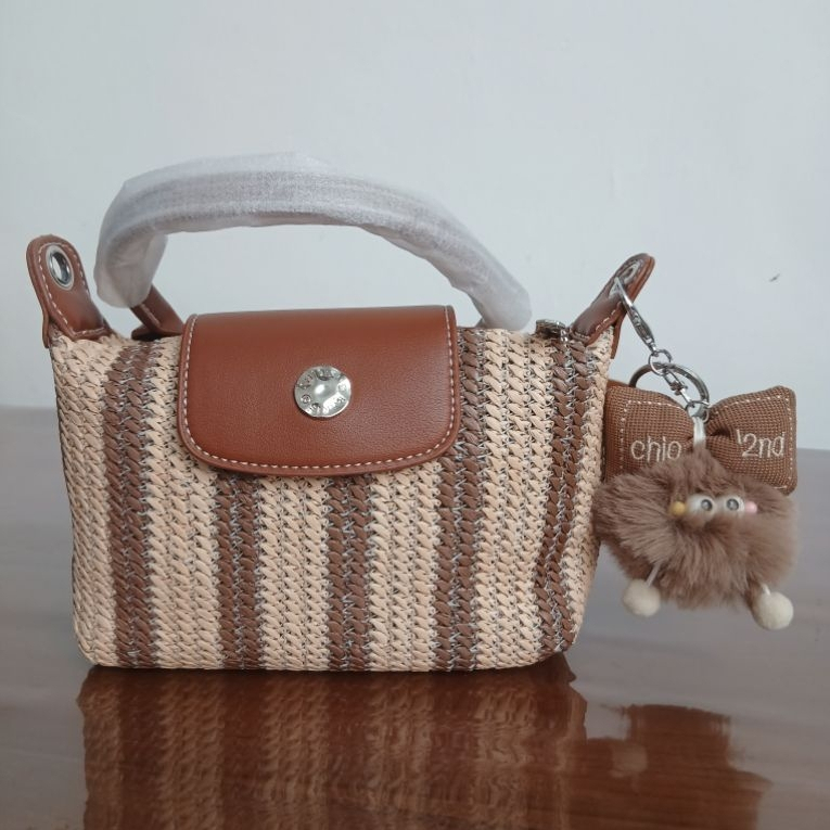 FO Bags Tas Mini Tote Anyam Anyaman Coklat Wanita dari Brand CHIO2ND Import Kualitas Premium Kd 154