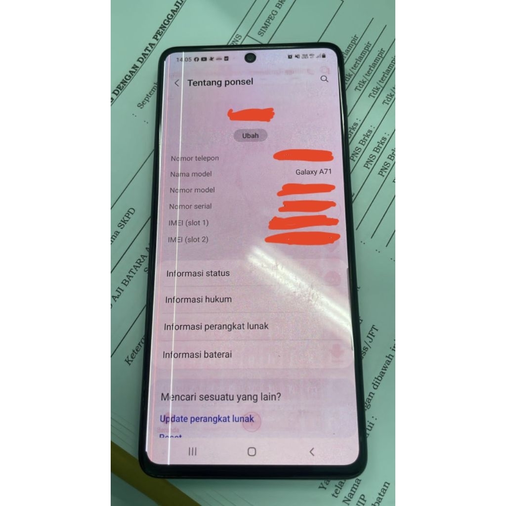 LCD+frame Samsung galaxy a71 copotan original minus