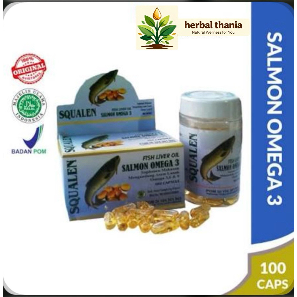 Squalen Salmon 100 Softgel Fish Liver Oil Minyak Ikan Omega 3 isi Minyak Ikan Untuk Anak dan Dewasa