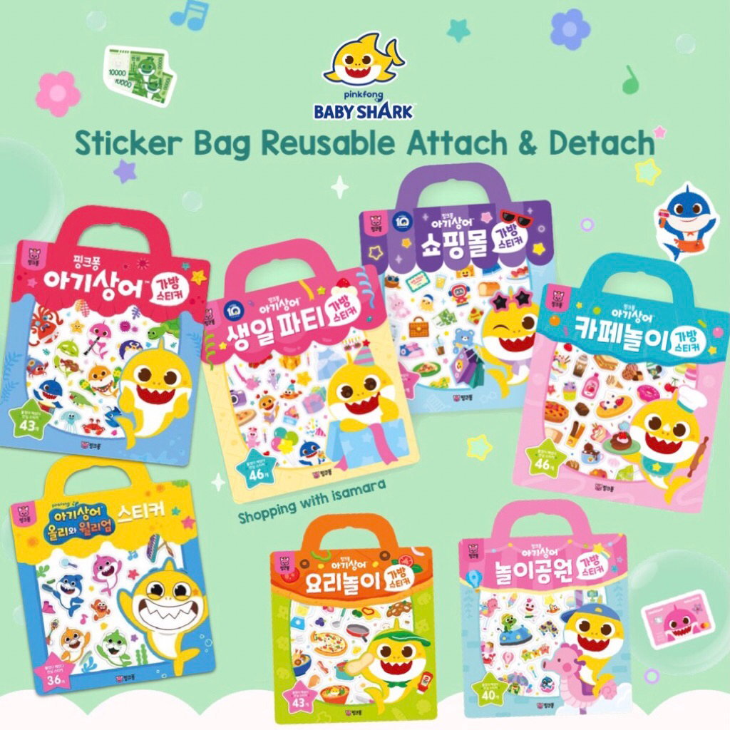 Pinkfong Baby Shark Sticker Bag Reusable Attach & Detach / stiker tas