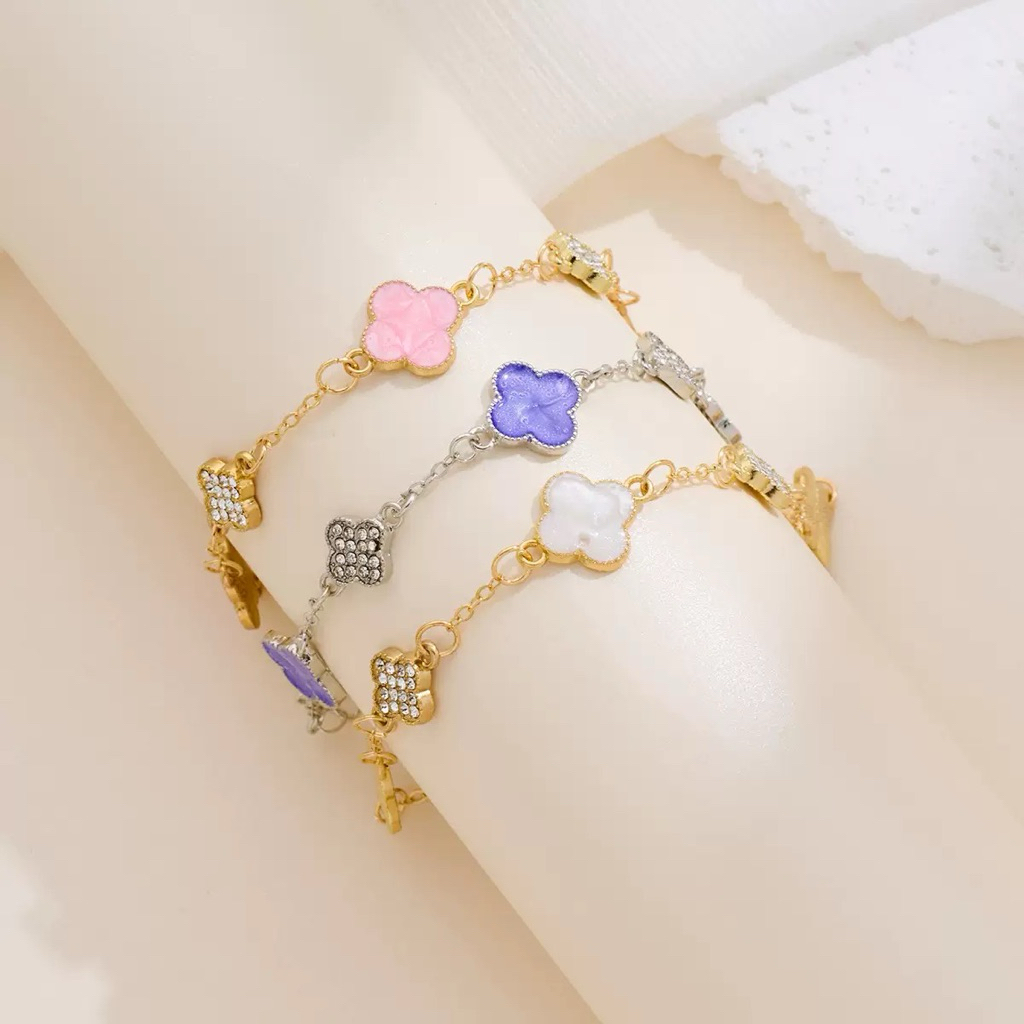 Gelang Rantai Wanita Clover Semanggi Gelang Korea Emas Silver Gelang Aesthetic