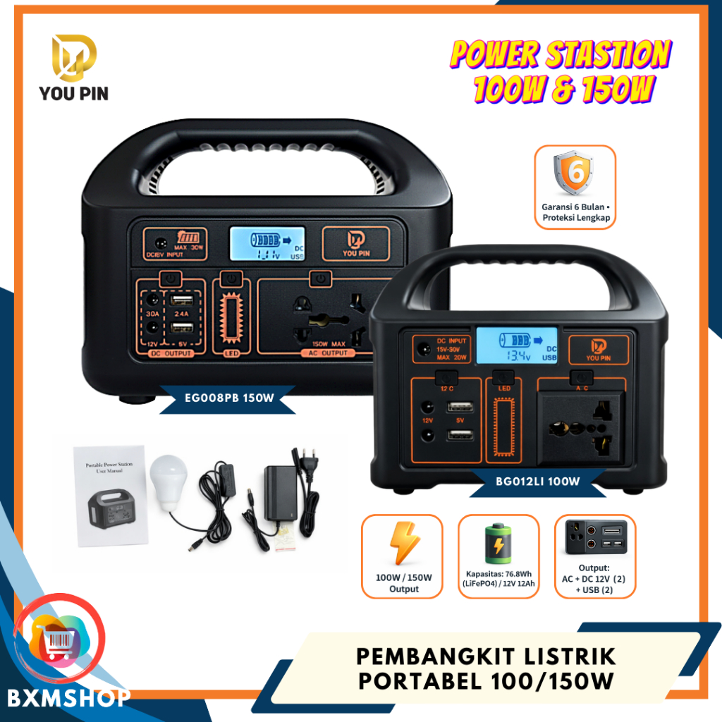 YOU PIN Power Station Mini 100W/150W Genset Mini Pembangkit Listrik Portabel Serbaguna Outdoor Rumah