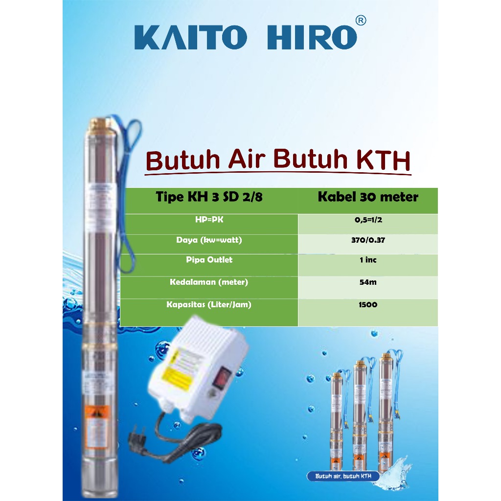 Pompa submersible KH 3 Inc 0,5 HP Kaito Hiro + 30 METER