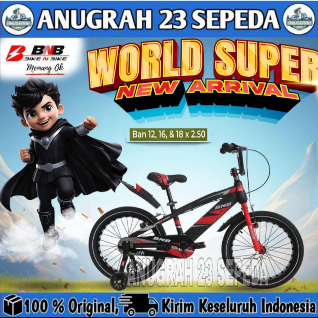 Sepeda Anak Laki BMX BNB WORLD SUPER Ban 2.50 V-Brake Ukuran 12 16 18 Inch