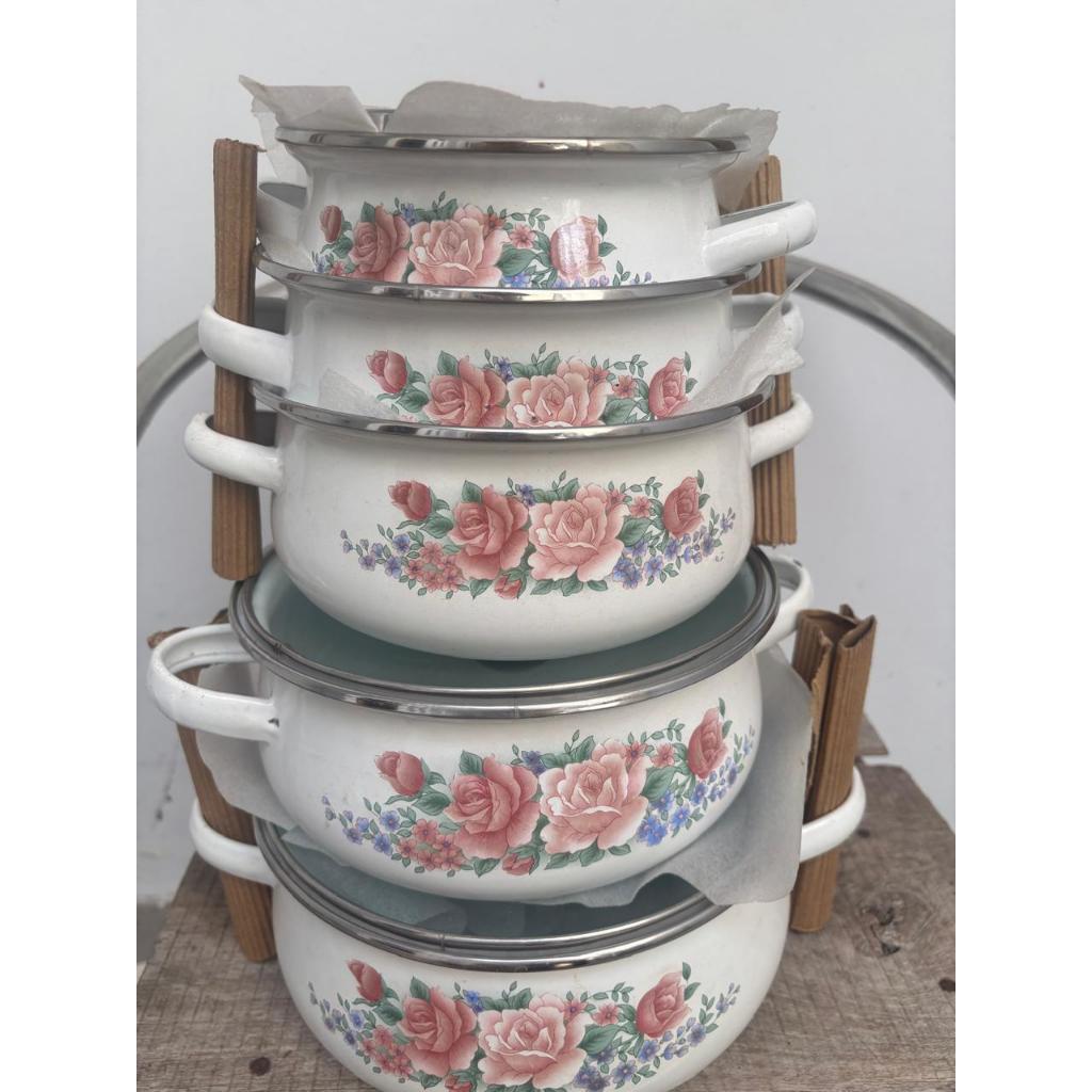 Panci set 5pcs motif bunga tutup kaca