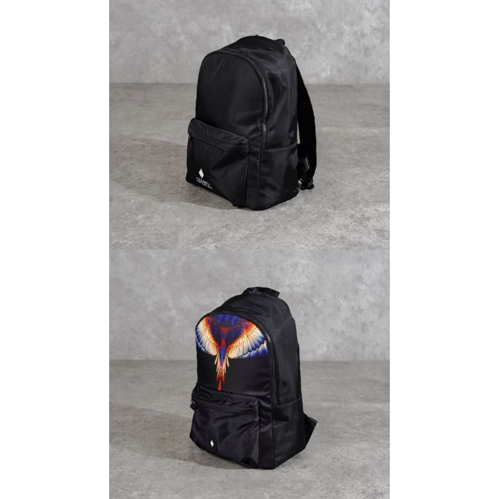 MARCELO BURLON Logo White Backpack in Black & MARCELO BURLON Wings Navy Orange Backpack in Black