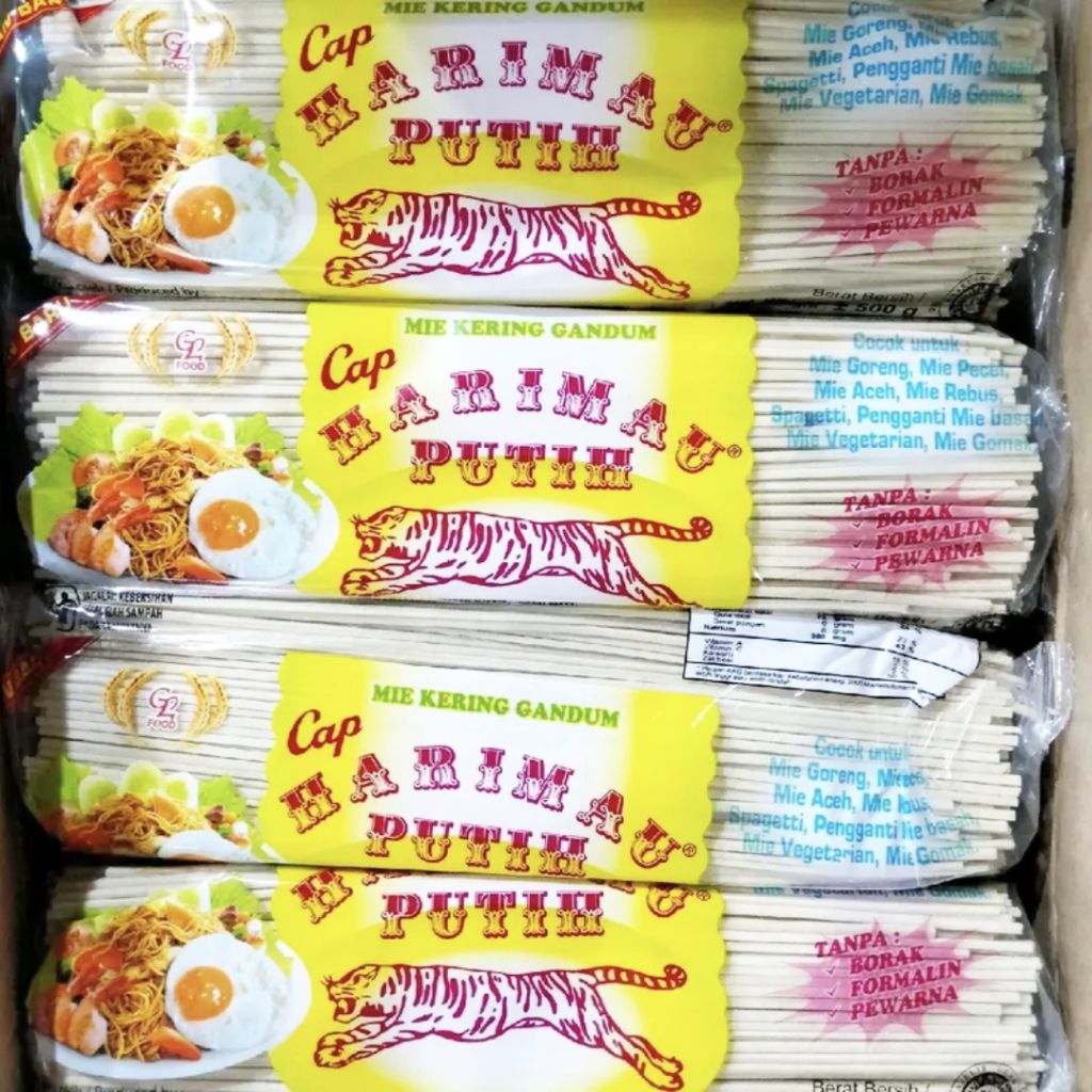 Mie Lidi PUTIH GL Cap HARIMAU 500 gr • Mie Gomak Kering Gandum Spageti Spaghetti Khas Medan Sumatera
