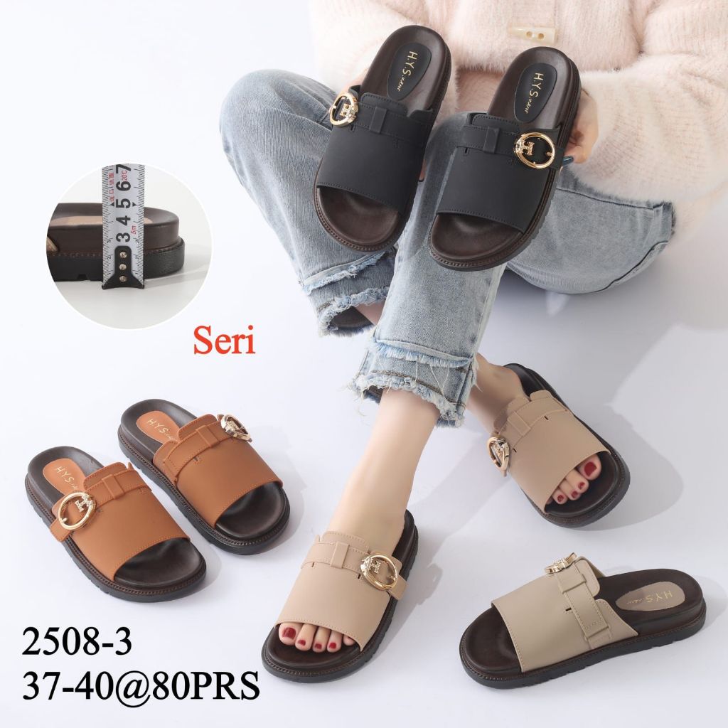 Sandal Fashion Selop Wanita Karet H.Y.S New Motif Gesper Strap Sandal Jelly 2508-3