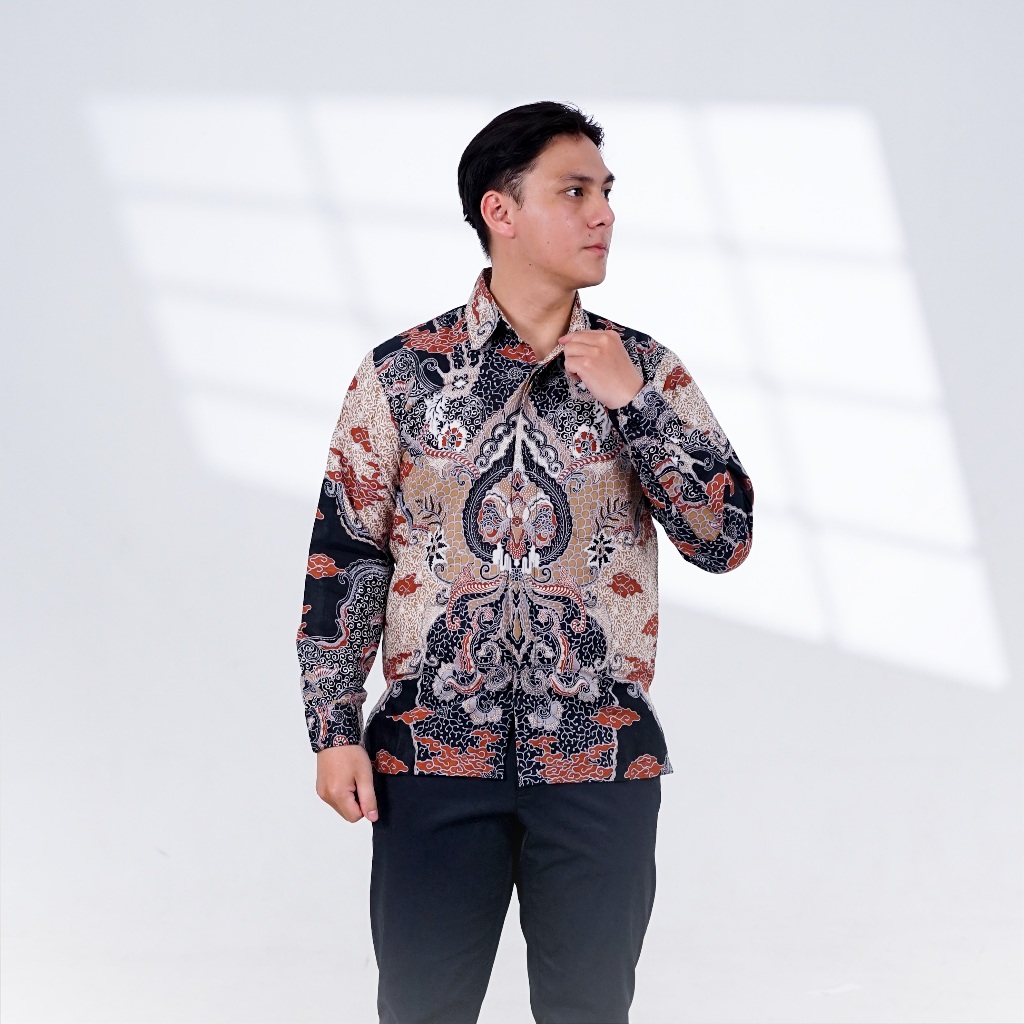 BATIK TRUSMI Atasan Pria Kemeja Batik Pria Seragaman Motif Sawat Coklat