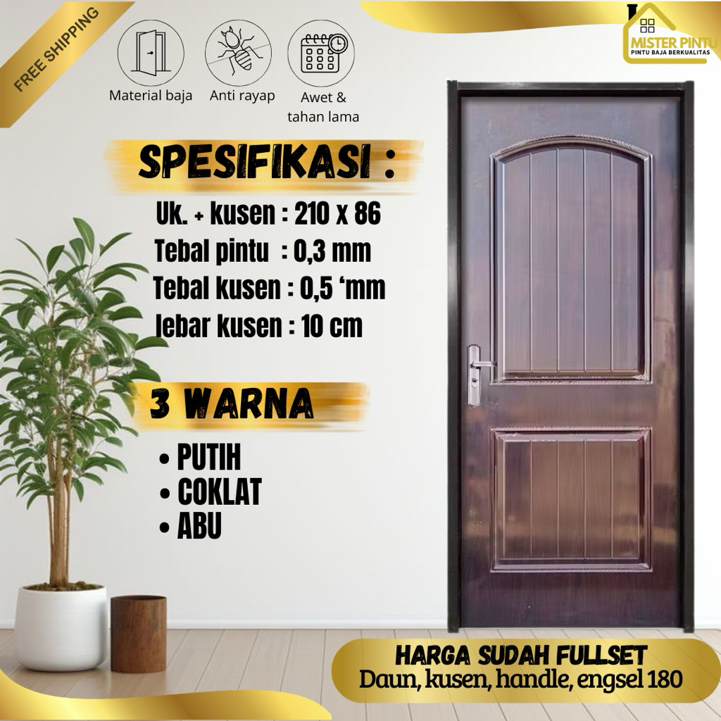 Pintu Baja Ekonomis  0304 Pintu Baja Set Pintu Plate Baja / Pintu + Kusen + Handle Anti Karat / Pint