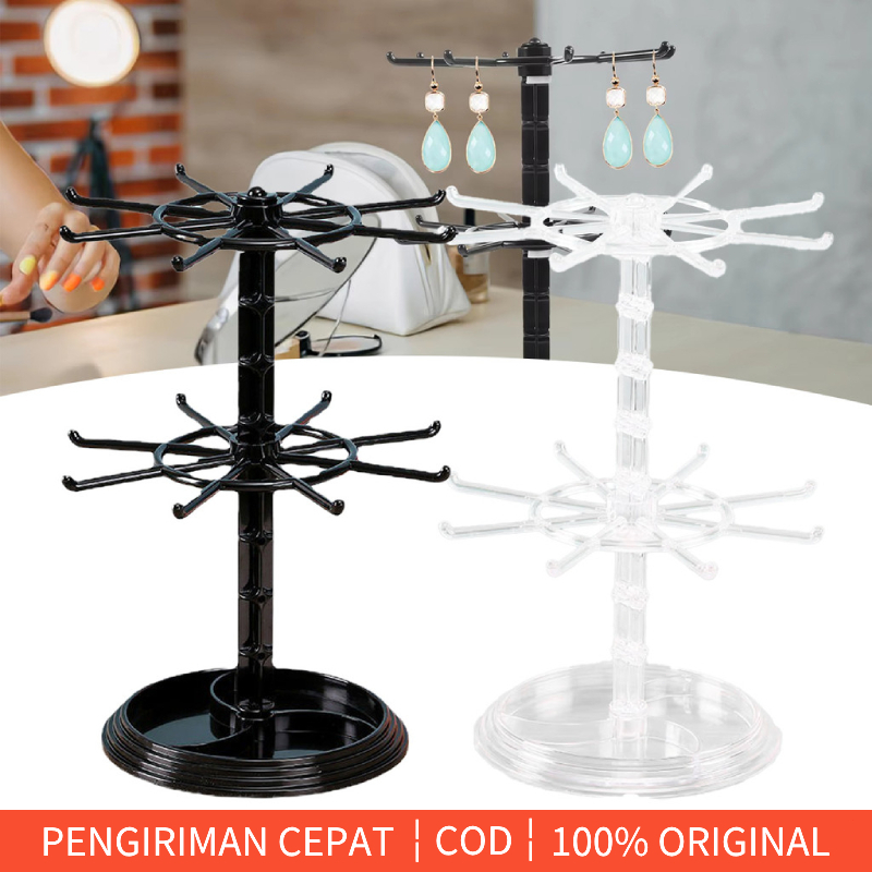 {Jakarta Stok} Rak Display Putar 2 Susun Tempat Pajangan Perhiasan Putar Serbaguna Untuk Gantungan K