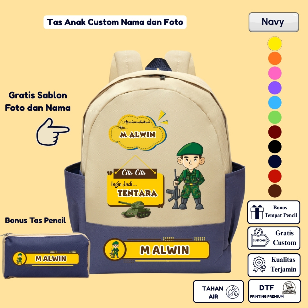 TAS RANSEL ANAK SEKOLAH CITA-CITA  TENTARA / TAS BACKPACK ANAK SEKOLAH SERIES CITA-CITA