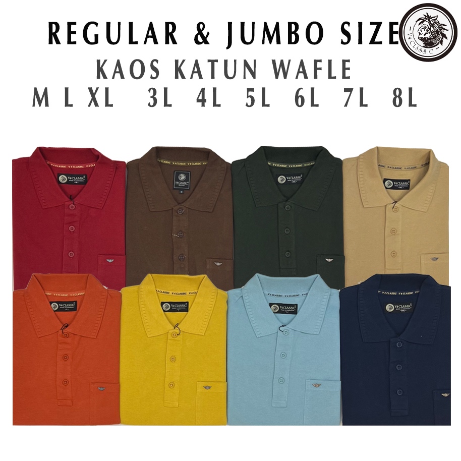 V4 CLASSIC M L XL 3L 4L 5L 6L 7L 8L - Kaos Polo Pria BIG SIZE Katun Wafle Lengan Pendek Adem - PSW01
