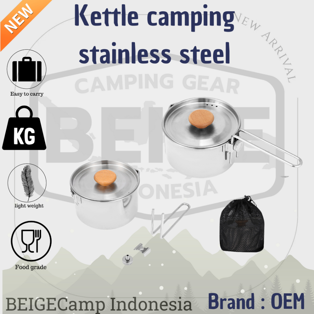 Beigecamp kettle stainless steel cooking pot camping outdoor
