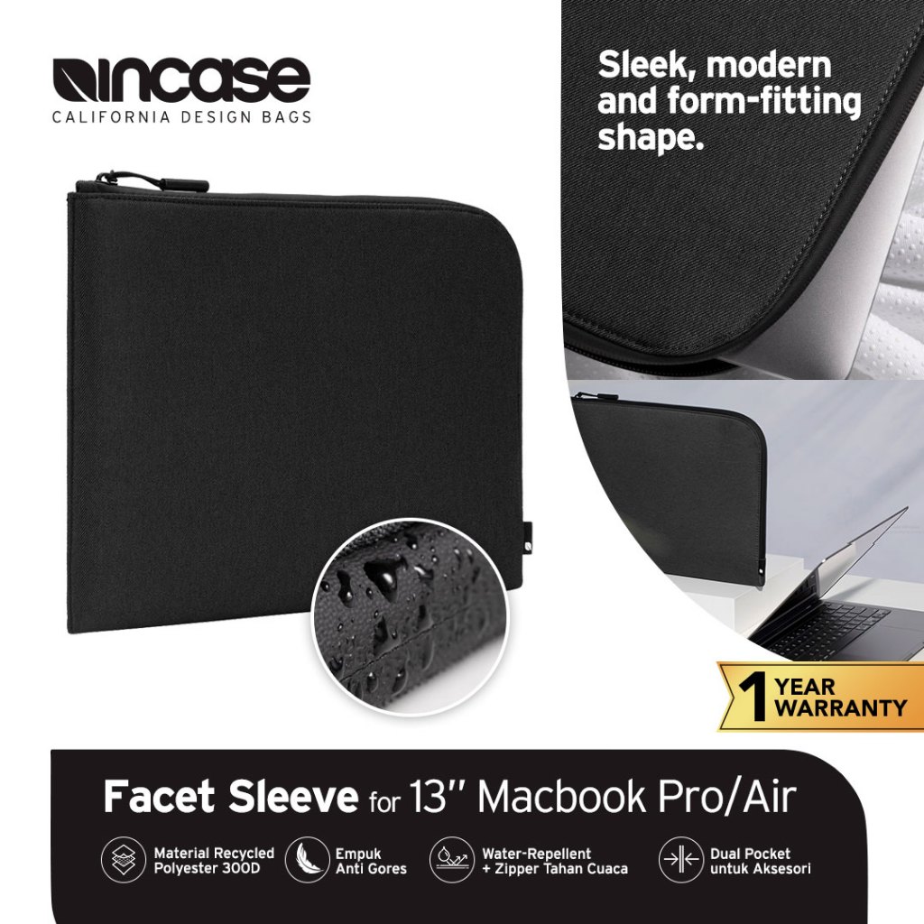 Incase Sleeve Macbook Air/Pro 13" Facet with Recycled Twill (INMB100690-BLK) | Tas Laptop / Macbook 