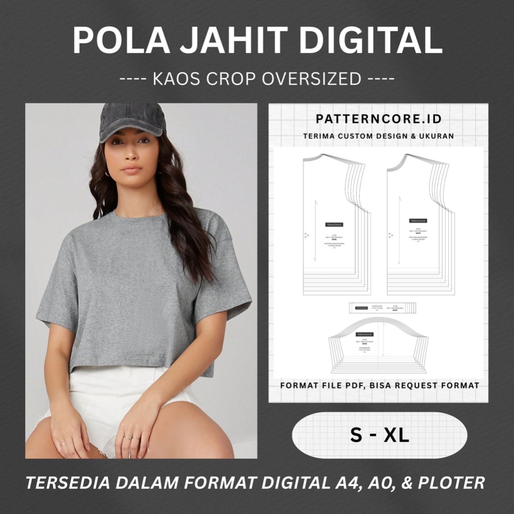 Pola jahit digital - kaos crop oversized