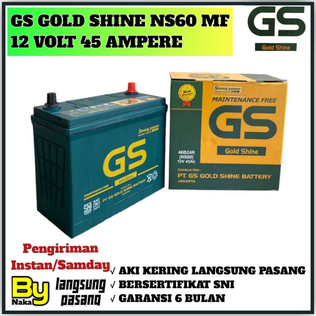 Aki Mobil Avanza/Rush/Feroza/Taruna/Terios/Xenia Goldshine NS60 AKI KERING 45 AMPERE GARANSI 6 Bulan