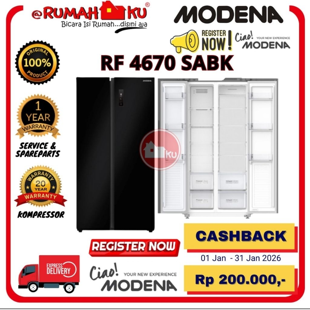 KULKAS MODENA RF 4670 SABK SIDE BY SIDE