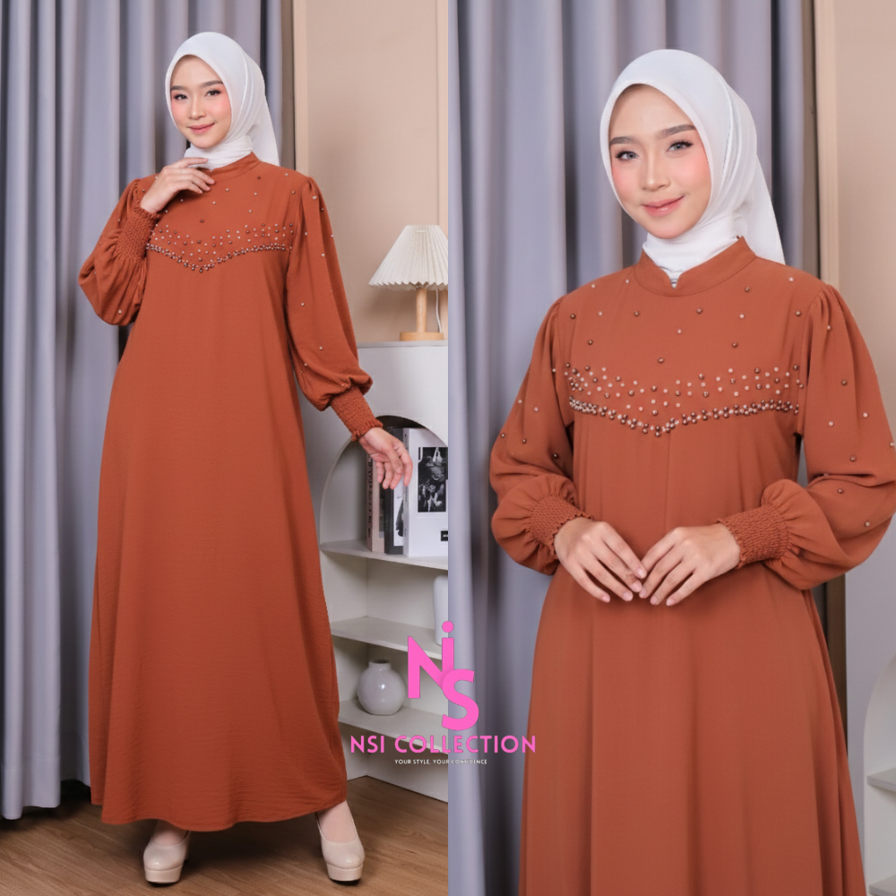 NSI COLLECTION - MAYRA DRESS GAMIS CRINKLE AIRFLOW PREMIUM JUMBO KONDANGAN PAYET MUTIARA MEWAH ELEGA