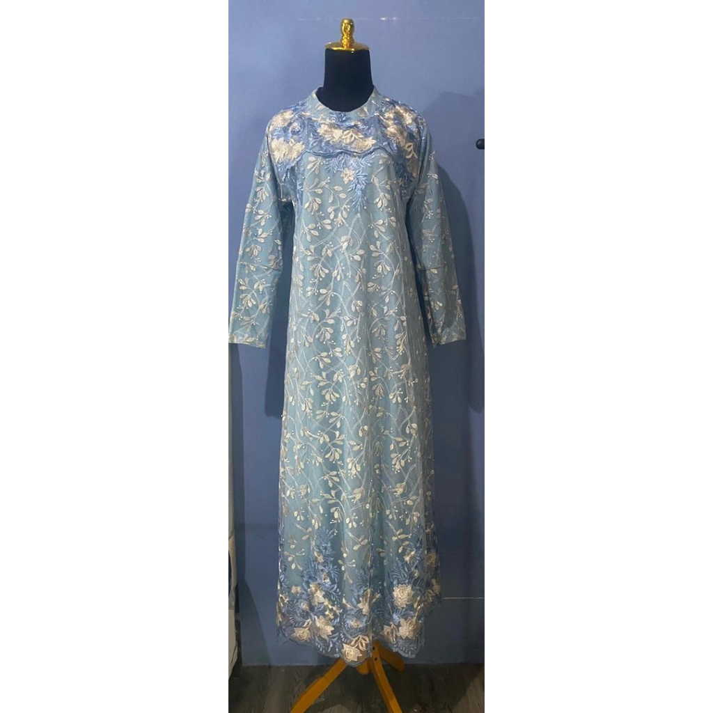 Gamis brokat biru muda mewah