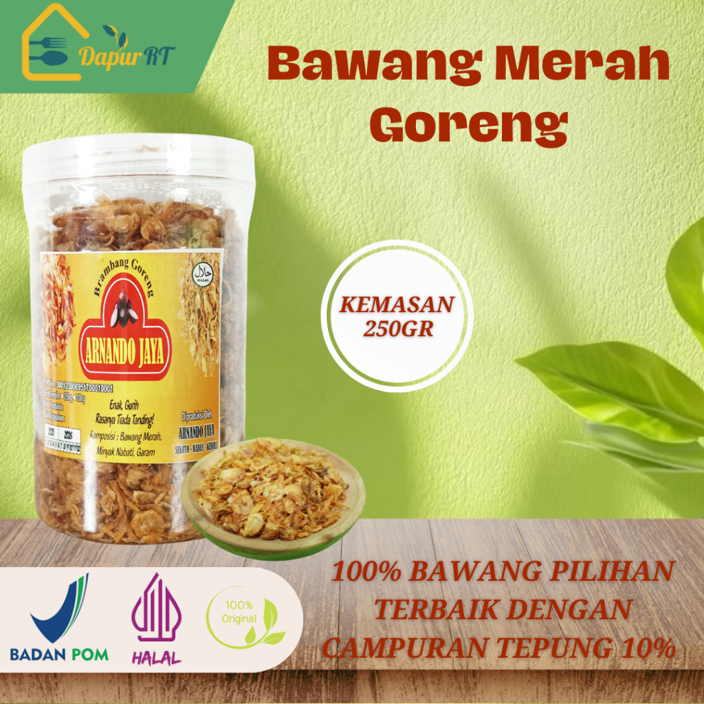 BAWANG MERAH GORENG ARNANDO JAYA ASLI KEDIRI KEMASAN 250GR RENYAH KRIUK