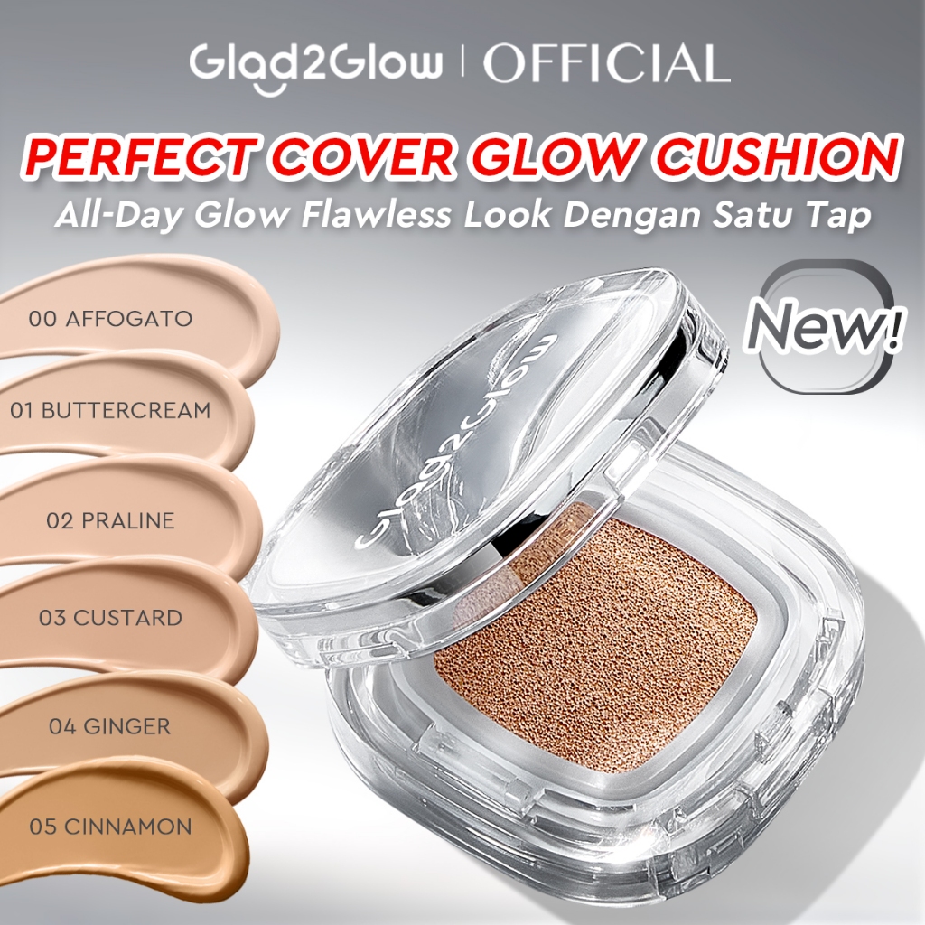 [New Launch]Glad2Glow Perfect Cover Glow Cushion - Cushion Foundation Brightening dengan High Coverage Tahan 12 Jam & Tekstur Ringan, Wajah Glowing Minim Oksidasi - glad2glow