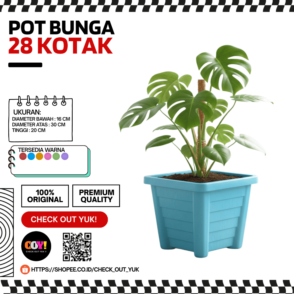 Pot Bunga Plastik Kotak 28 | Pot Tanaman Kotak Plastik Besar 28 | Warna Biru | Harga Terjangkau & Pe