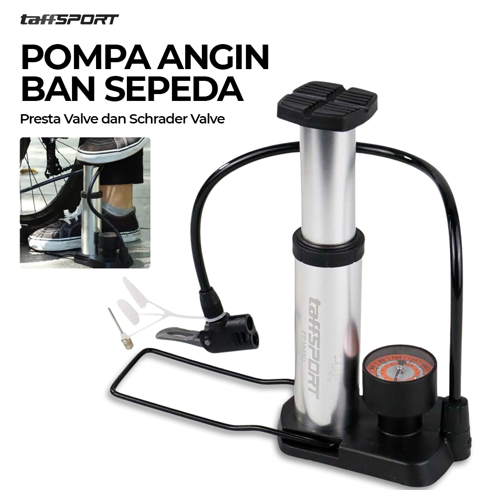 TaffSPORT Pompa Angin Ban Sepeda Manual Bike Tire Pump 160 PSI - PM50 - Silver/Hitam