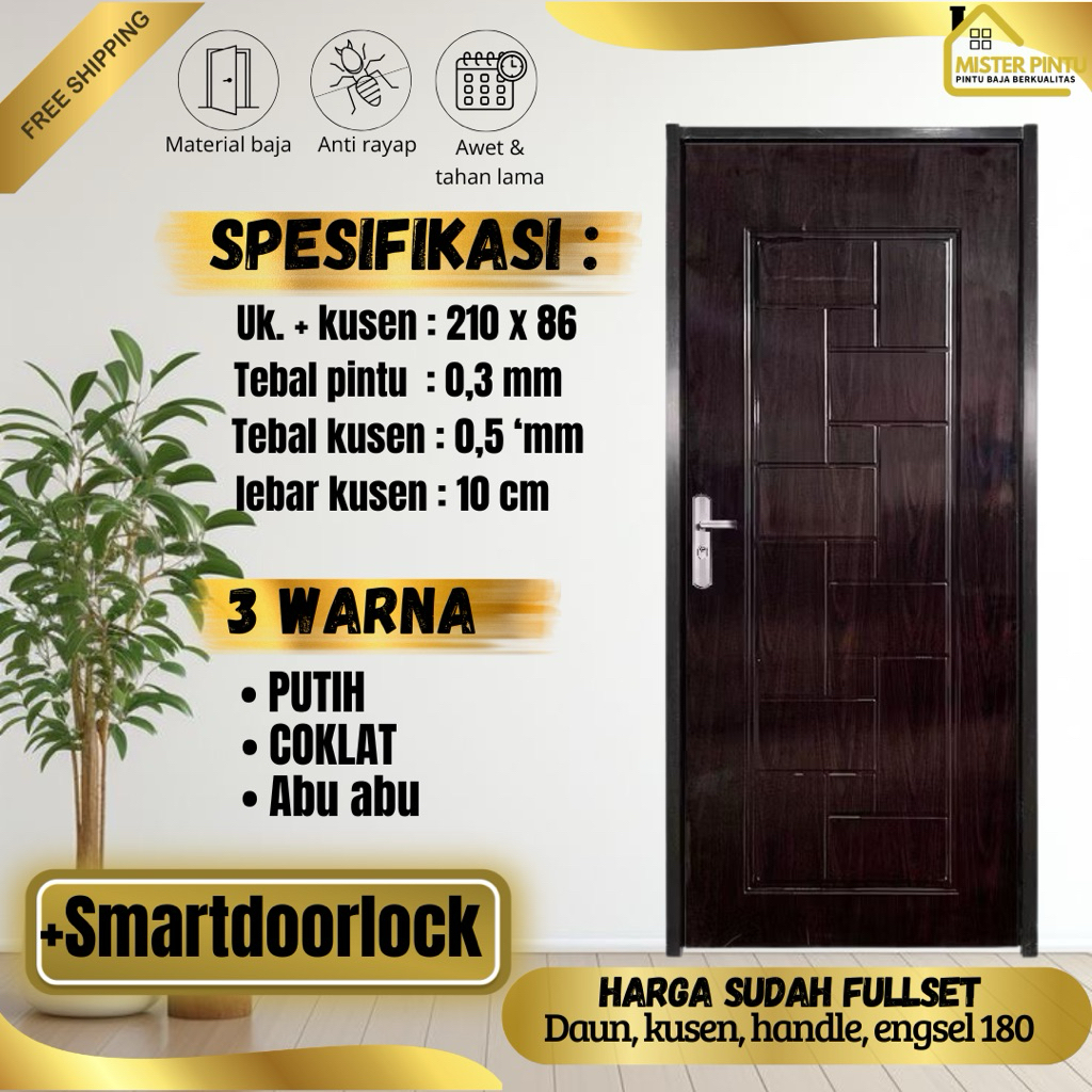 Pintu Baja Ekonomis  Pintu Baja Set Pintu Plate Baja / Pintu + Kusen + Handle Anti Karat / Pintu Uta