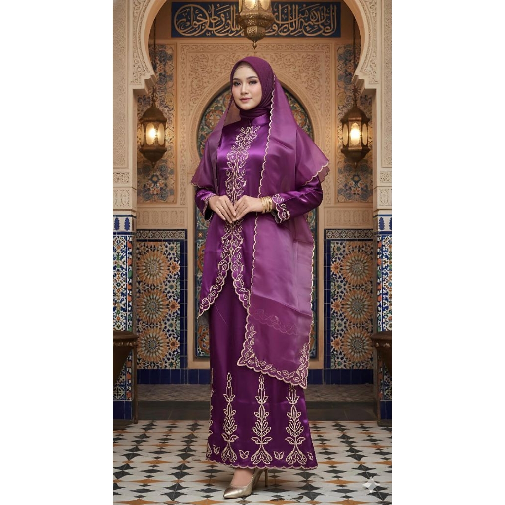 Setelan Rok Selendang Melayu Kharisma//Set Rok+Selendang Bordir Premium//Set Rok Bordir Simpel Dan M