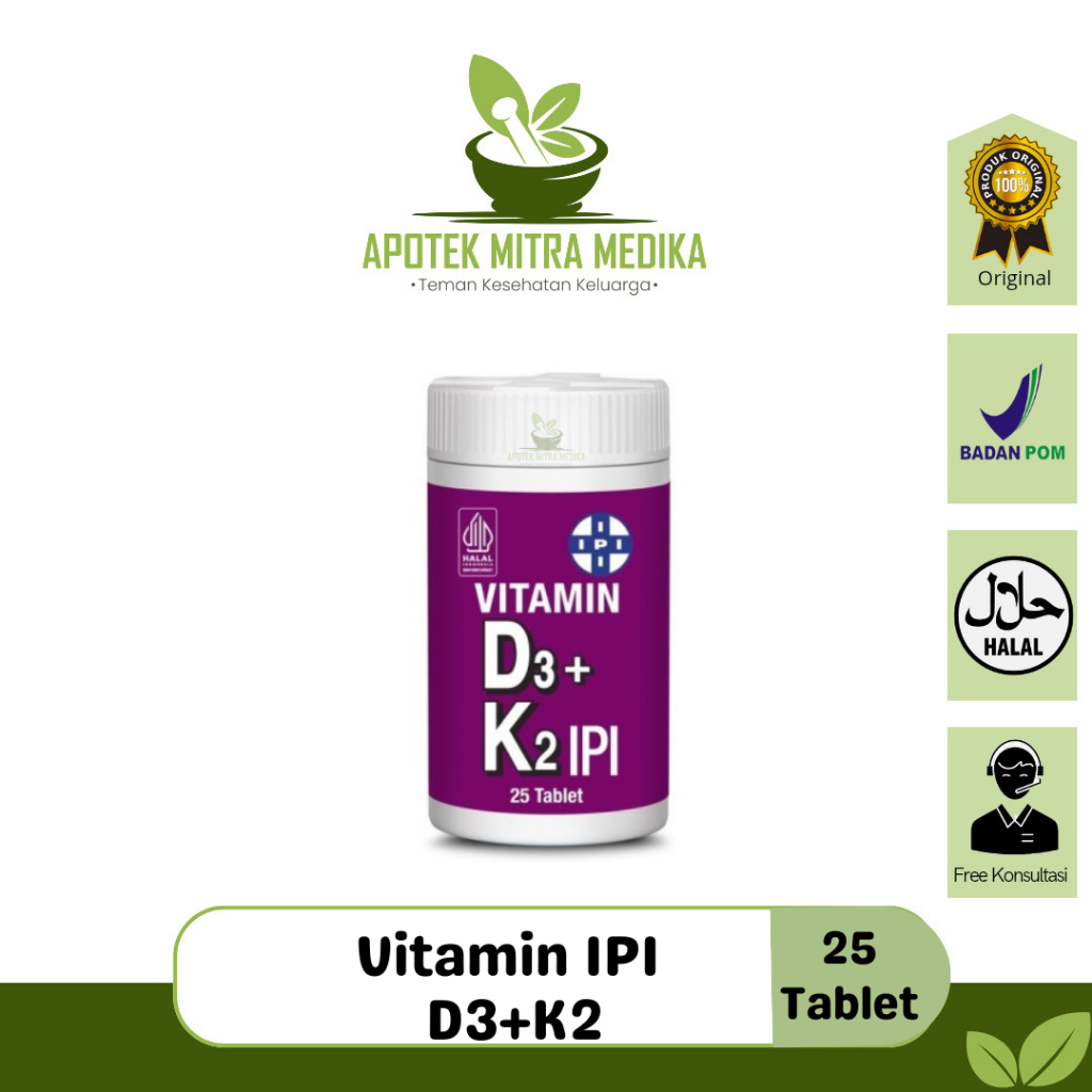 IPI Vitamin D3 + K2 Suplemen Vitamin D3 dan K2 - 25 Tablet